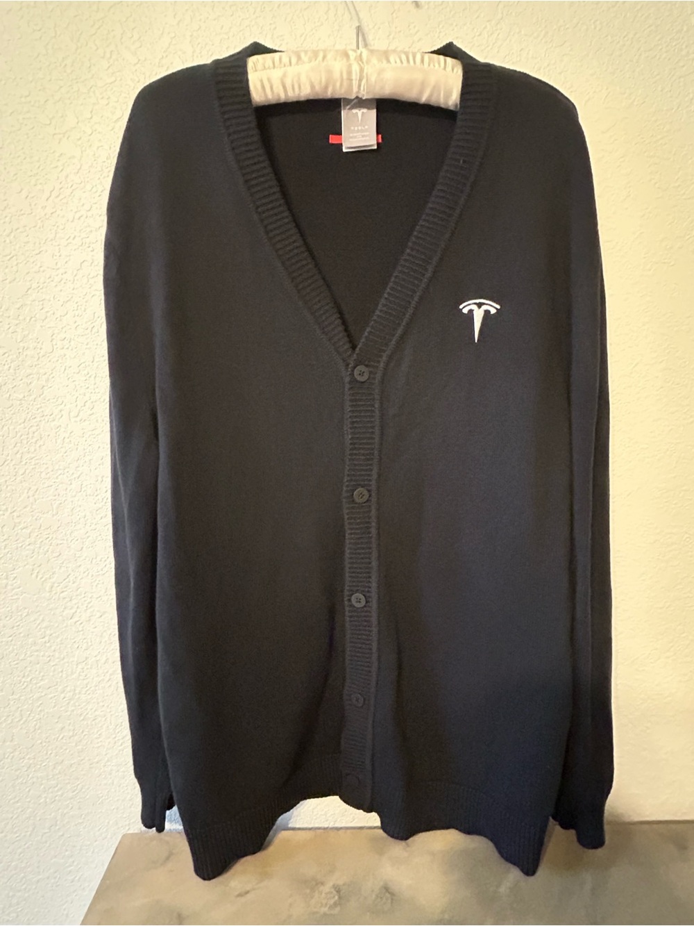 Tesla Motors Official Branded V-Neck Cardigan Sweater (Black, Unisex/Men's)